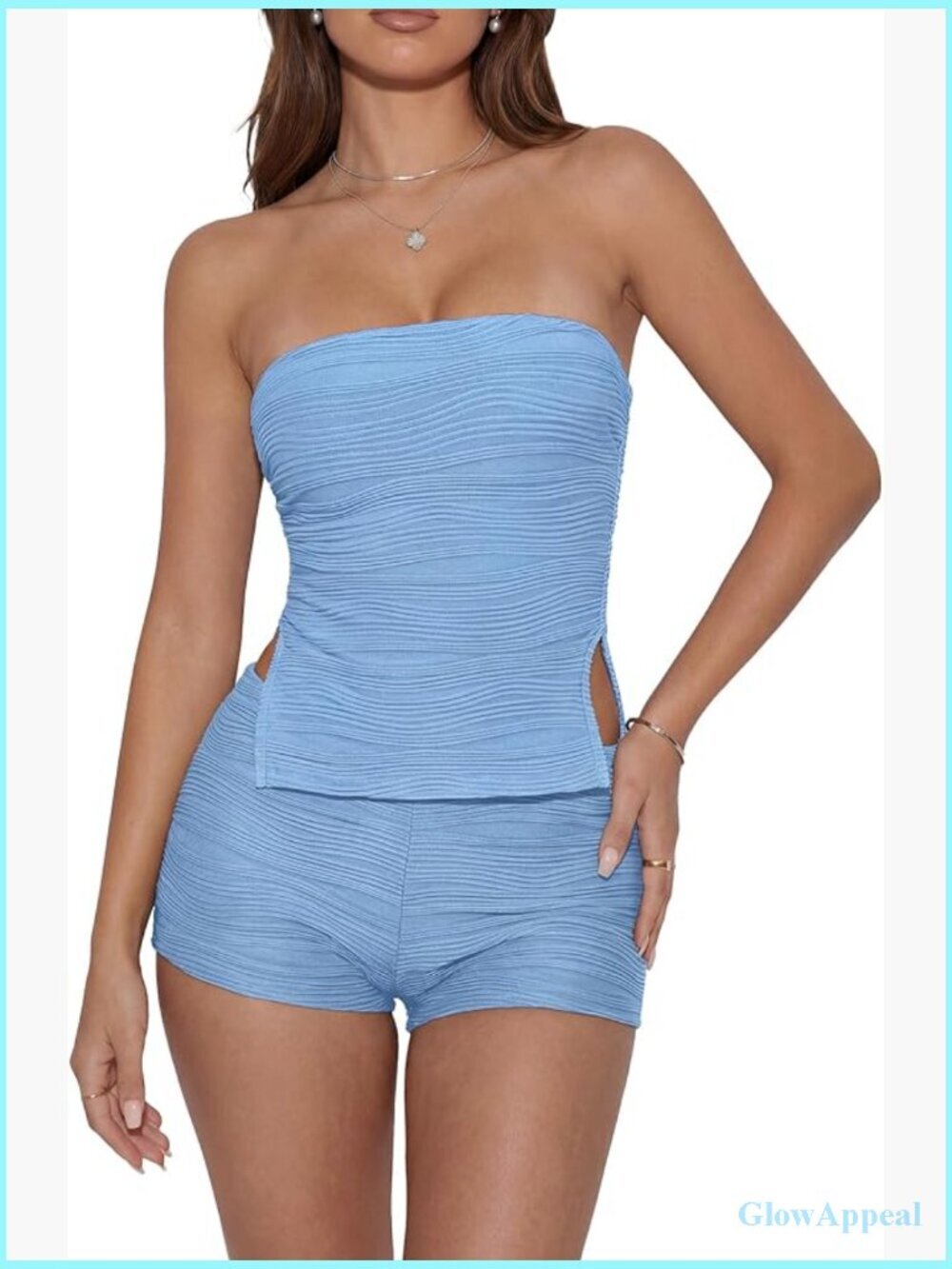 Women's 2 Piece Pleated Tube Top & Shorts Y2K Matching Going Out Set